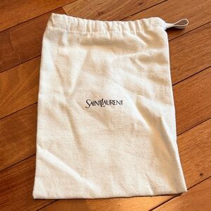 Saint Laurent Cream Canvas Drawstring Pouch with Black Logo